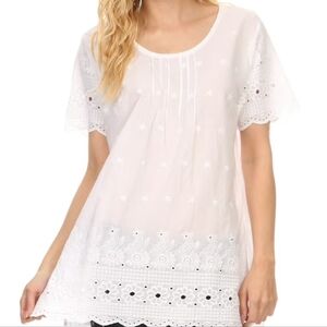 NEW Sakkas Lightweight Tunic, Semi Sheer With Embroidery detailing. Size 2X